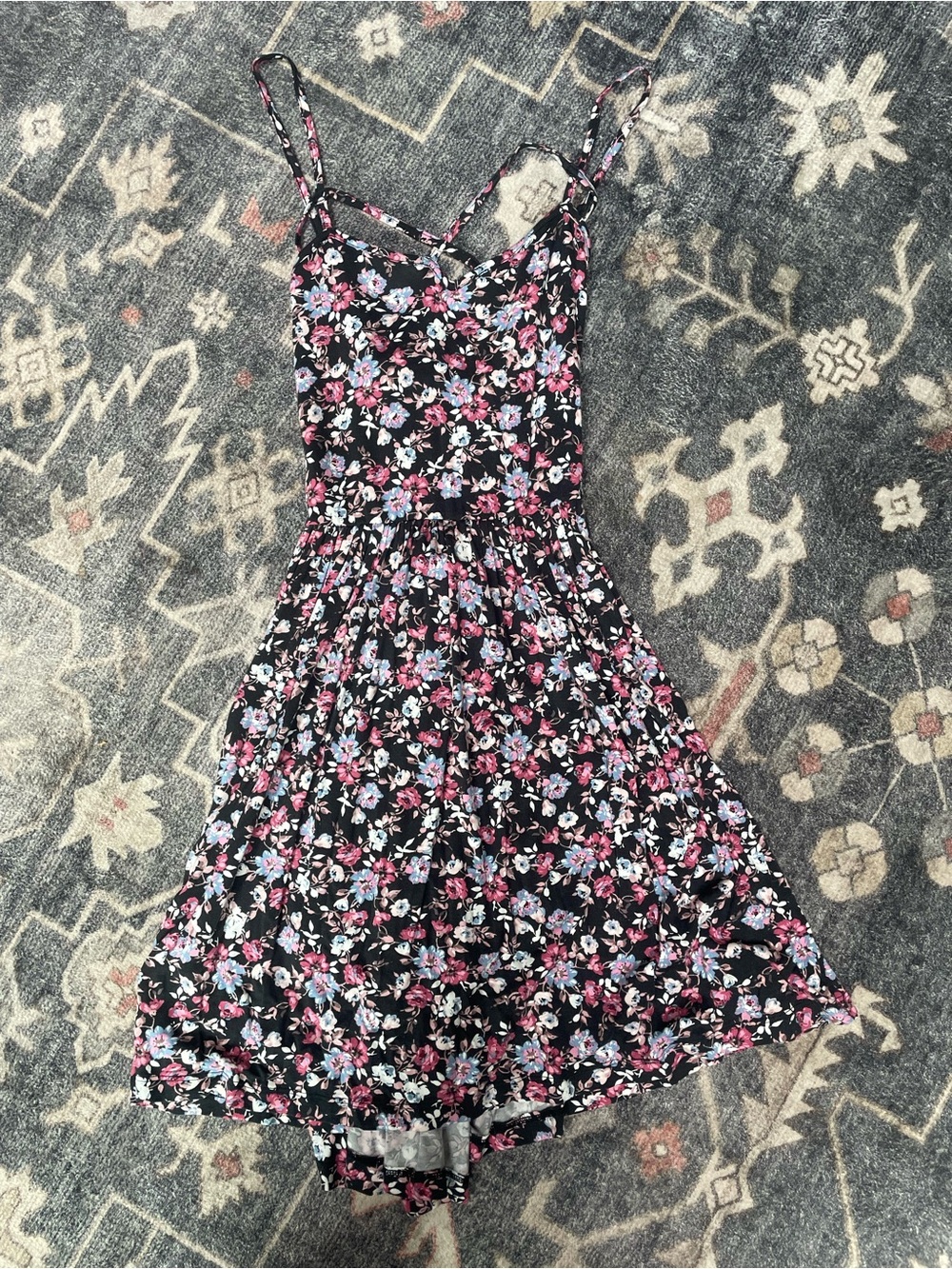 American Eagle Outfitters Floral Black Pink Blue Dress